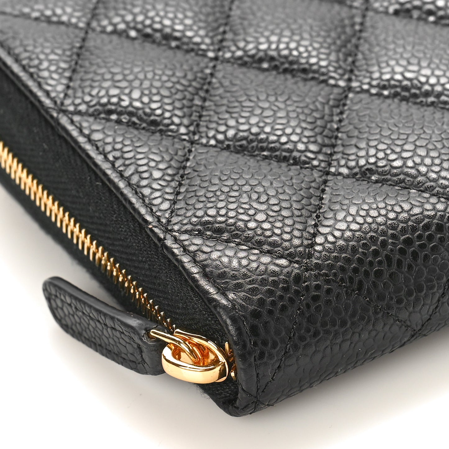 Caviar Quilted Large Gusset Zip Around Wallet Black