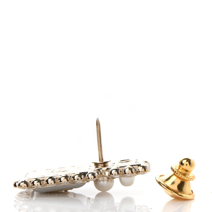 Chanel Resin Crystal Pearl Perfume Bottle CC Brooch White Gold 6 of 6