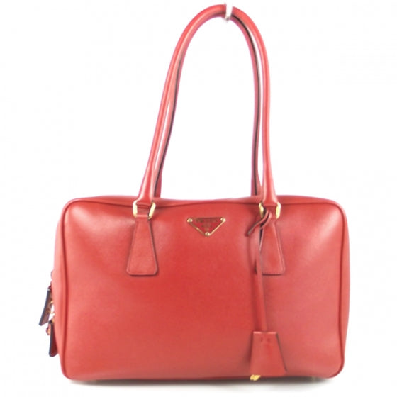 Saffiano Lux Leather Boston Tote Red