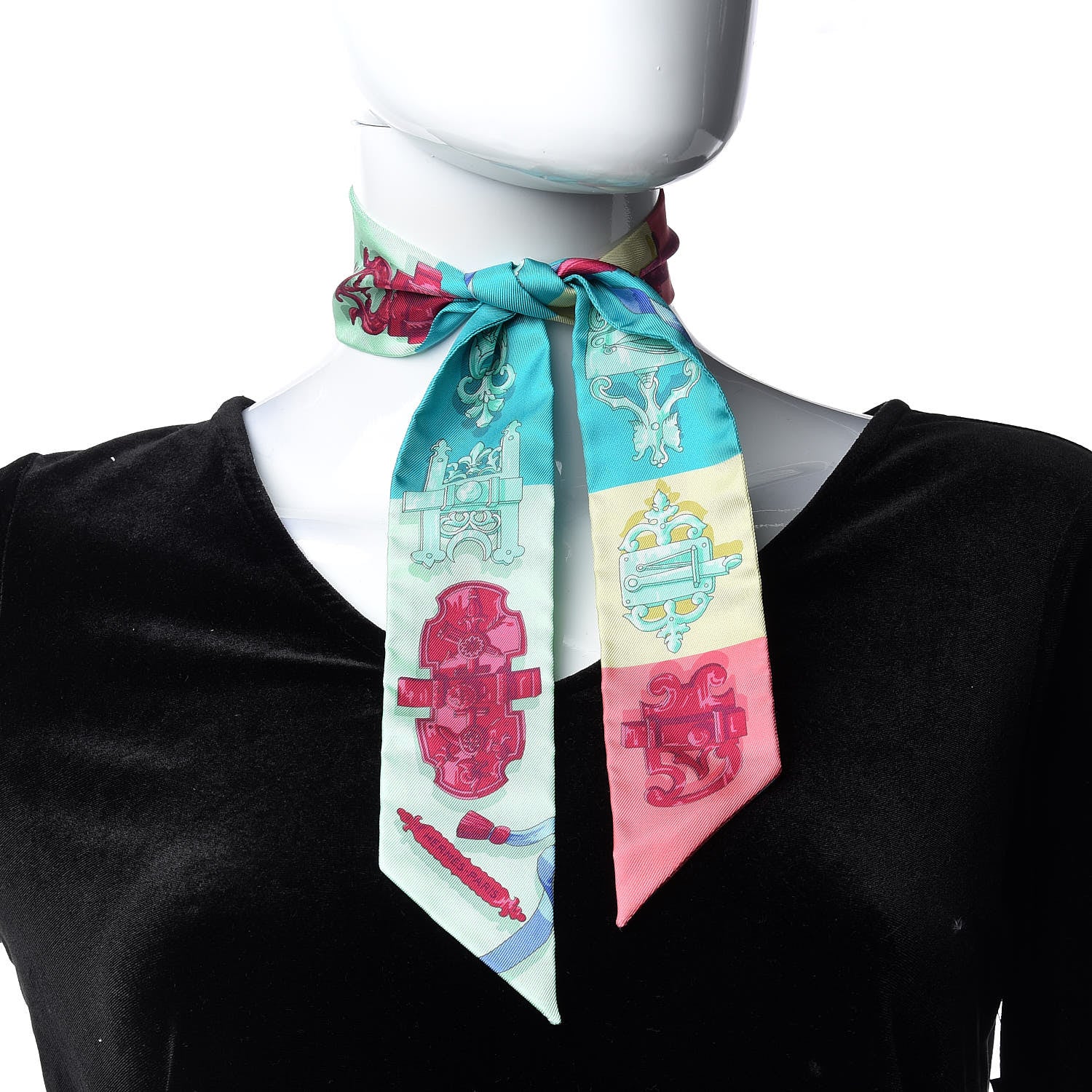 Hermes Silk Ferronerie Twilly Vert D'Eau Canard Corail 2 of 5