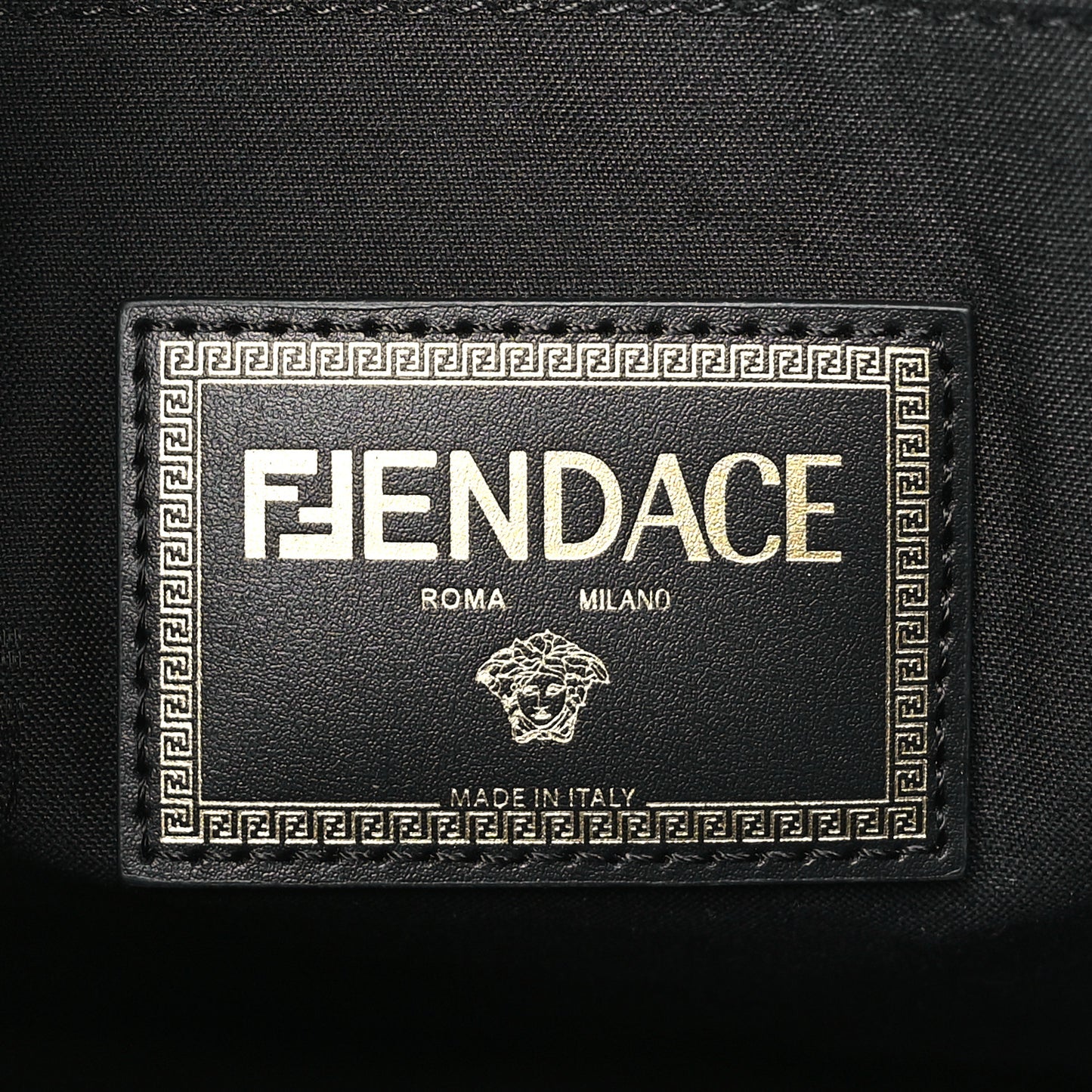 X VERSACE Vitello Grace Fendace FF Baroque Logo Large Flat Pouch Black