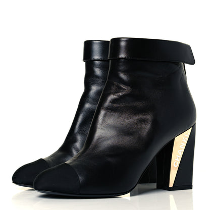 Chanel Lambskin Grosgrain Triangle & Collar 90 Ankle Boots 40 Black 4 of 10
