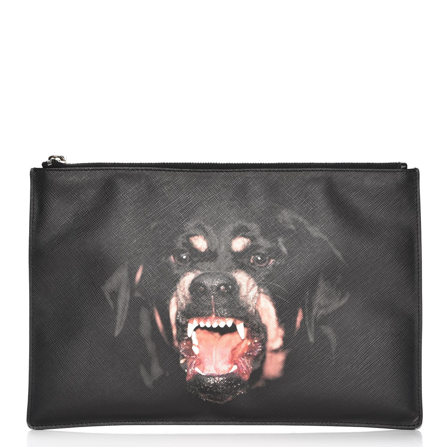 Textured Coated Canvas Rottweiler Print Large Cosmetic Pouch Black