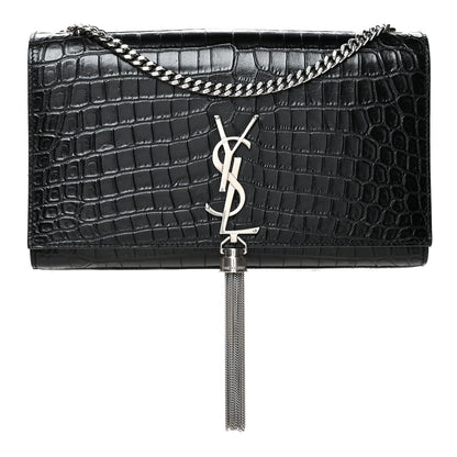 Saint Laurent Calfskin Crocodile Embossed Medium Classic Monogram Kate Tassel Satchel Black 1 of 11