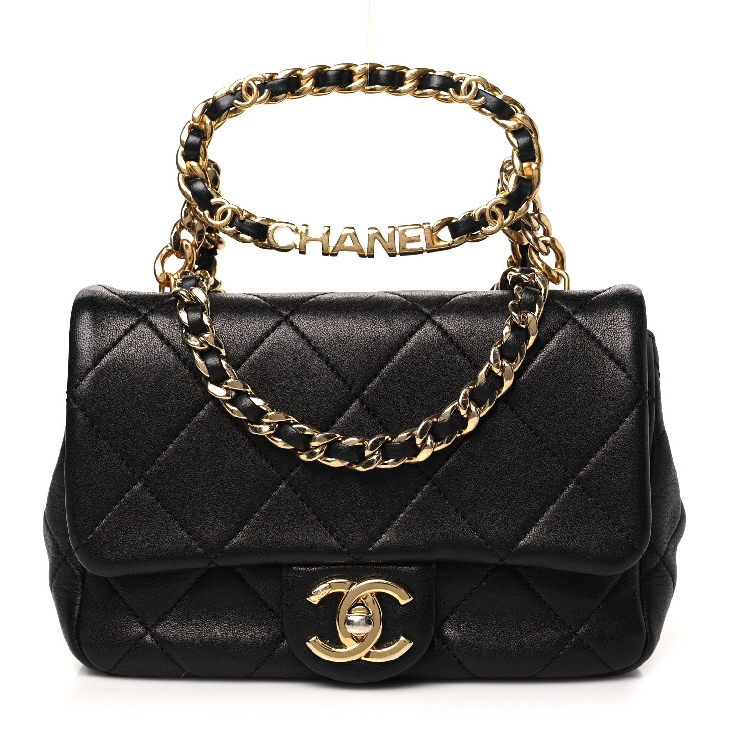Chanel Lambskin Metal Quilted Mini Top Handle Square Flap Black 1 of 10