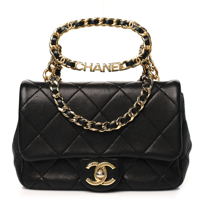 Chanel Lambskin Metal Quilted Mini Top Handle Square Flap Black 1 of 10