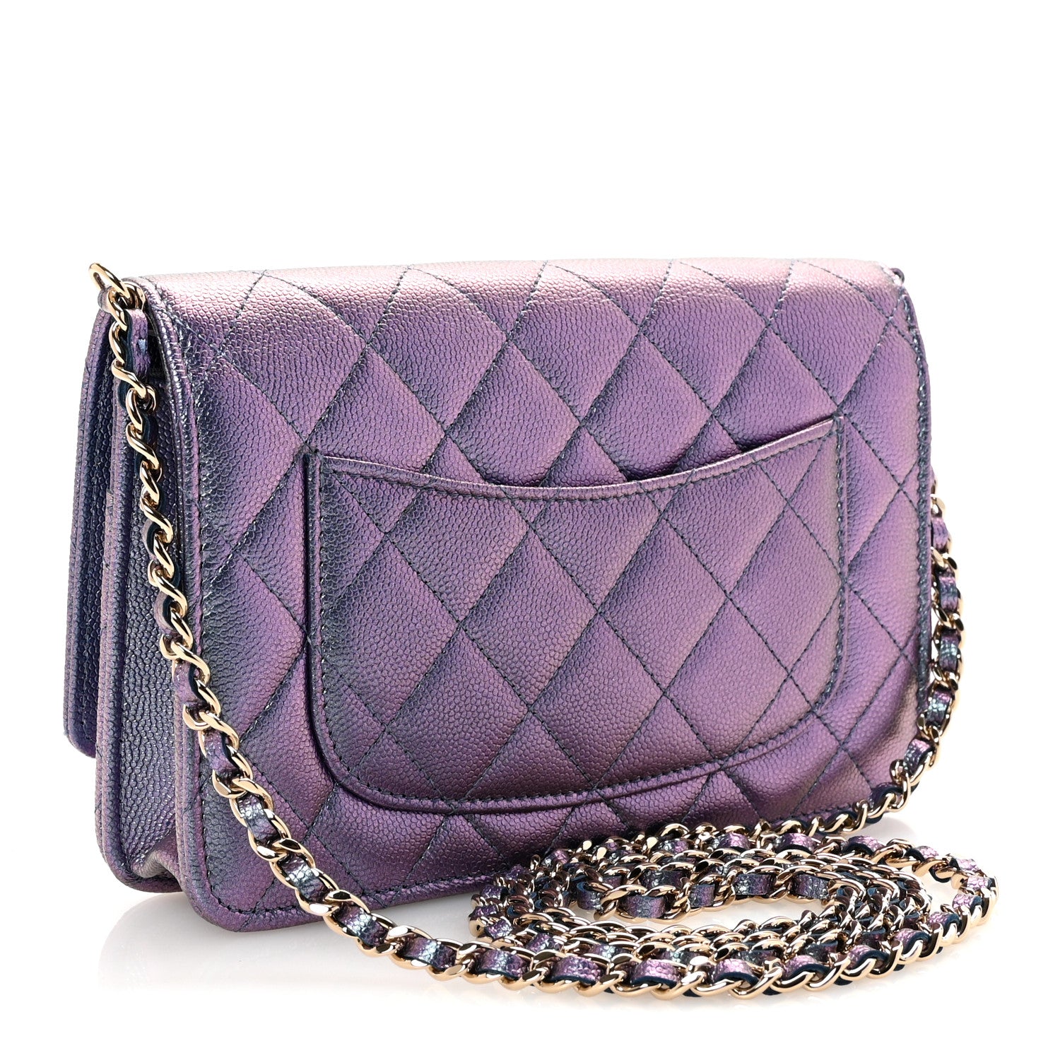 Chanel Iridescent Caviar Quilted Wallet on Chain WOC Dark Blue 3 of 12