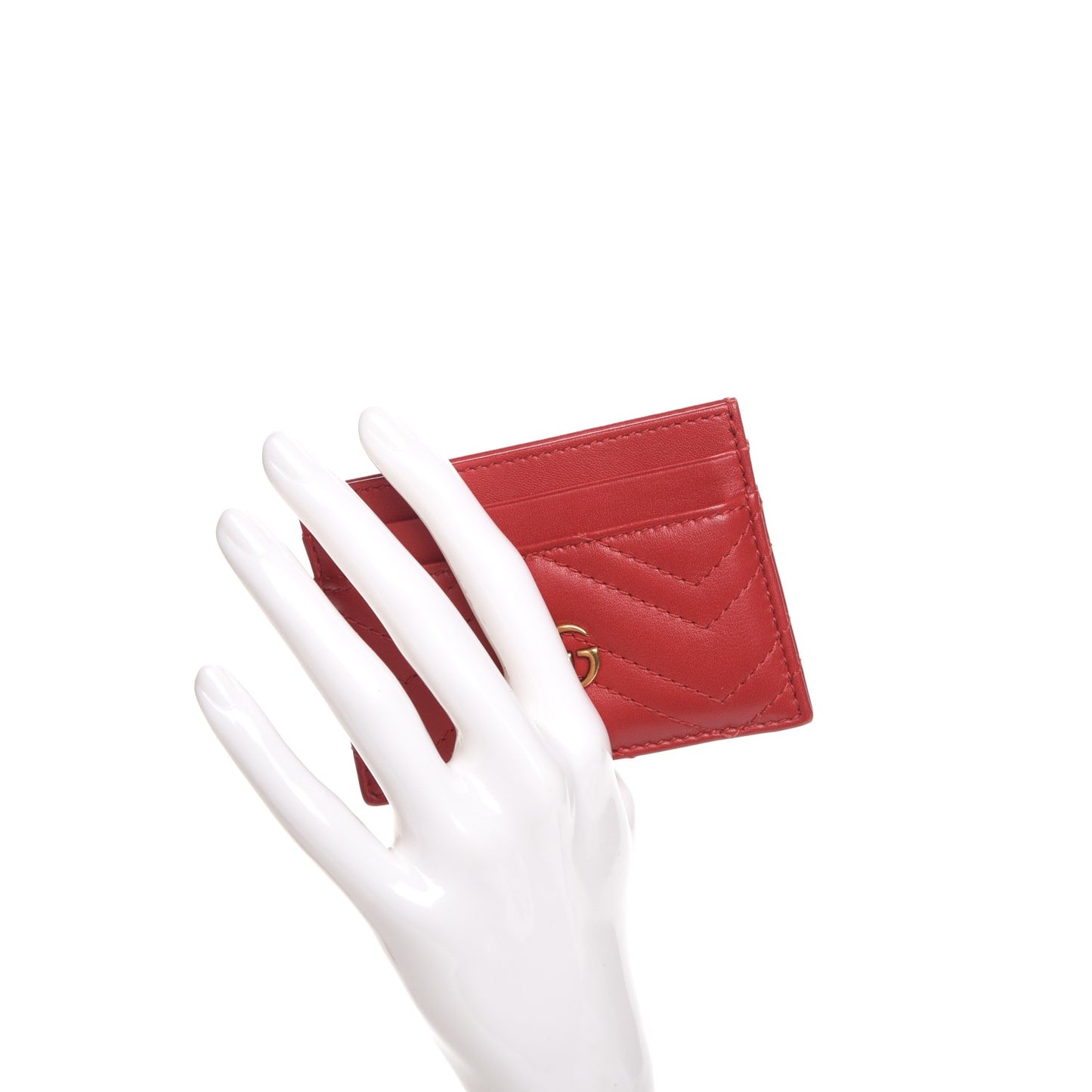 Calfskin Matelasse GG Marmont Card Holder Hibiscus Red