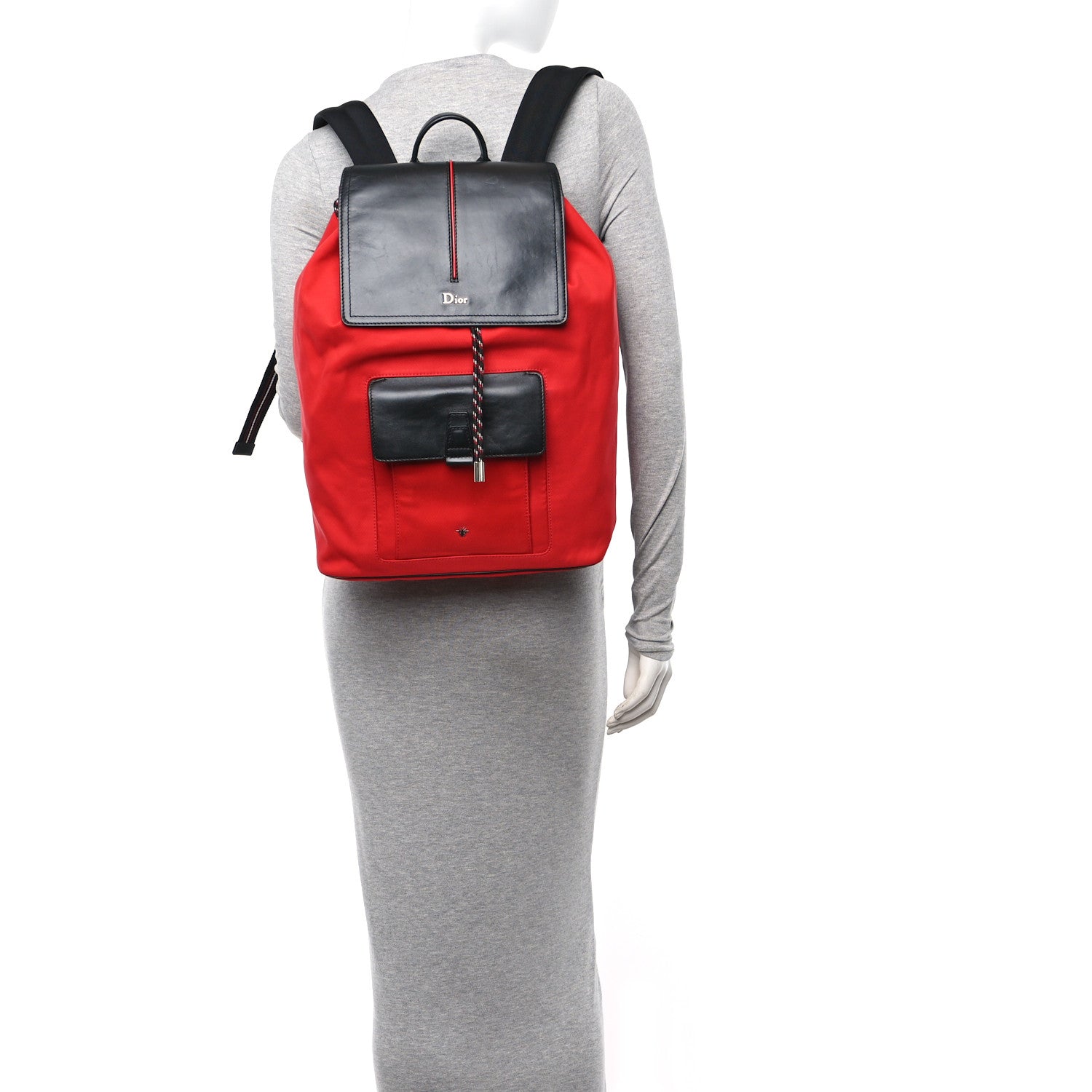 Christian Dior Calfskin Nylon Motion Backpack Red Black 2 of 13