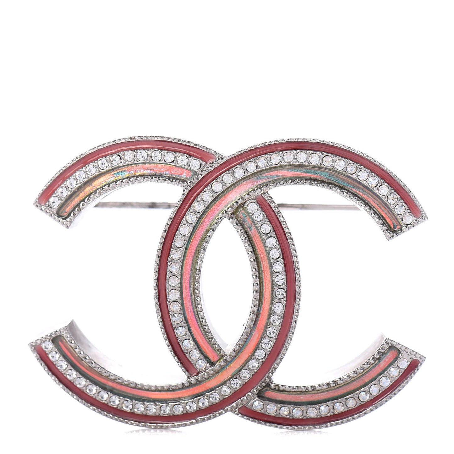 Resin Crystal CC Brooch Silver Pink