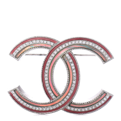Chanel Resin Crystal CC Brooch Silver Pink 1 of 5