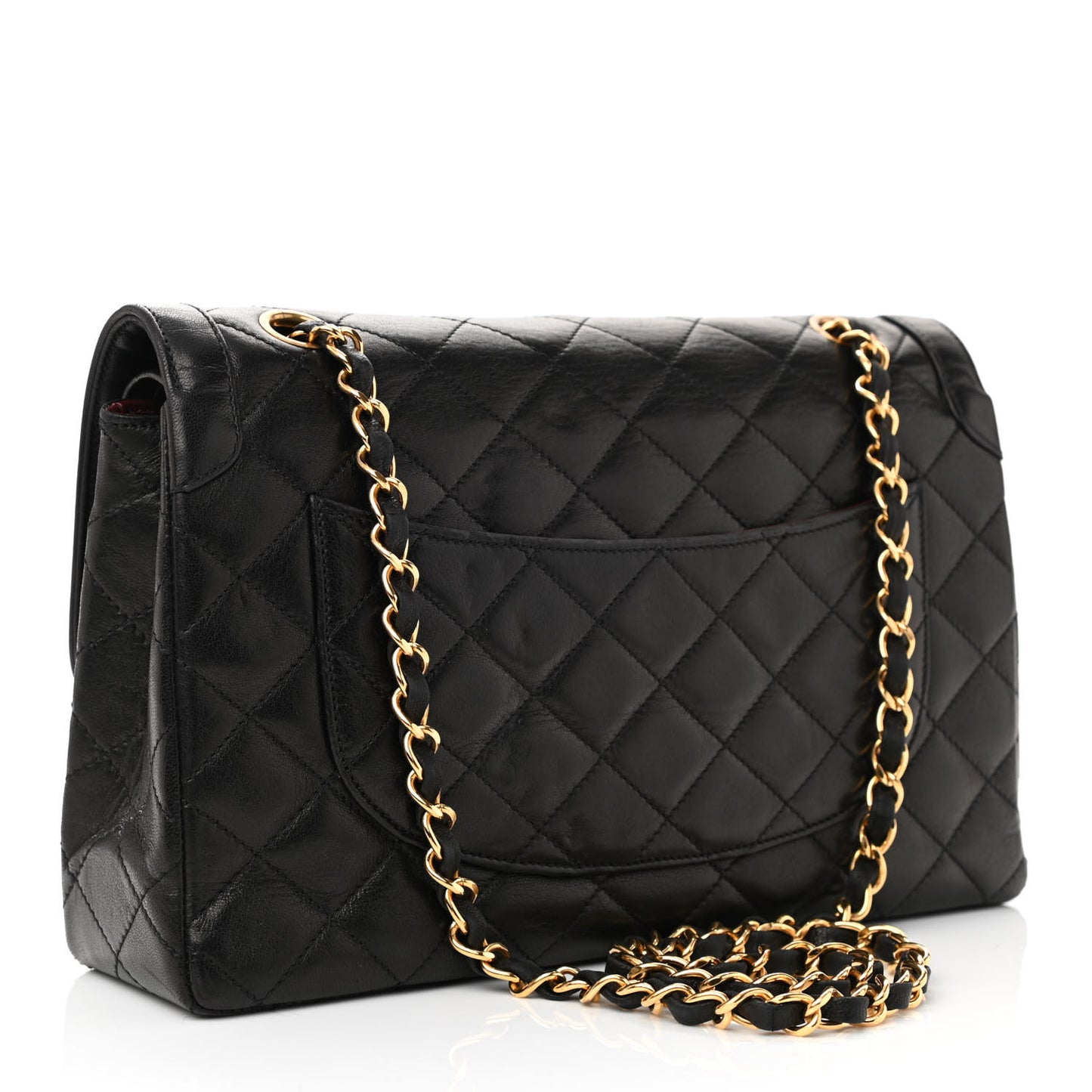 Lambskin Quilted Medium Double Flap Bag Black