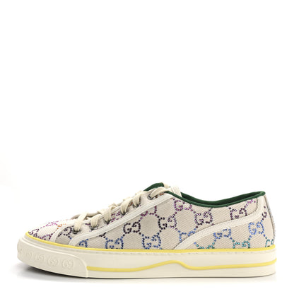 Gucci Canvas Lame Crystal GG Monogram Womens 1977 Tennis Sneakers 40 Gardenia Silver Mystic White 1 of 8