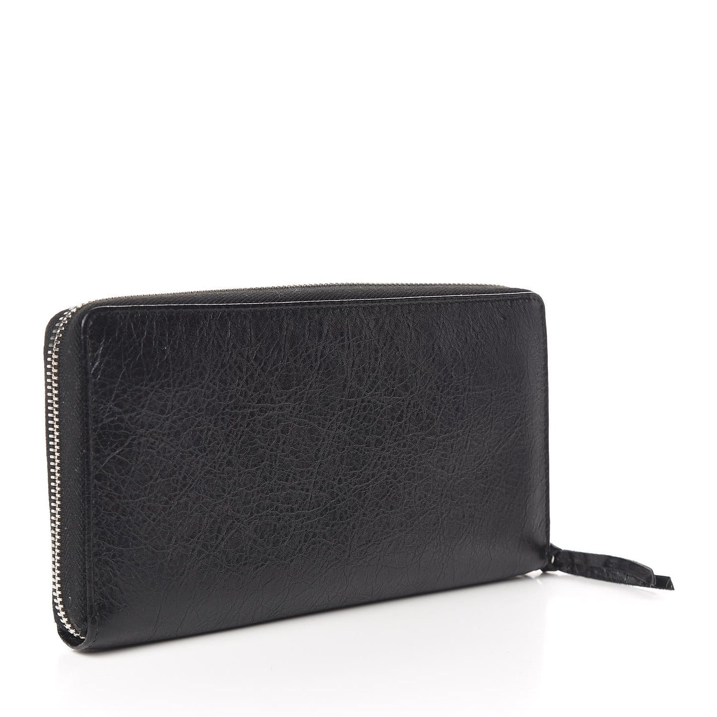 Agneau Classic Silver Hardware Continental Zip Around Wallet Black