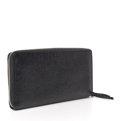 Balenciaga Agneau Classic Silver Hardware Continental Zip Around Wallet Black 3 of 9