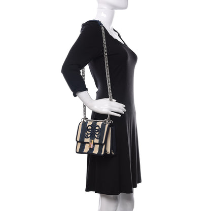 Fendi Canvas Calfskin Striped Bow Small Kan I Shoulder Bag Blueberry 2 of 16