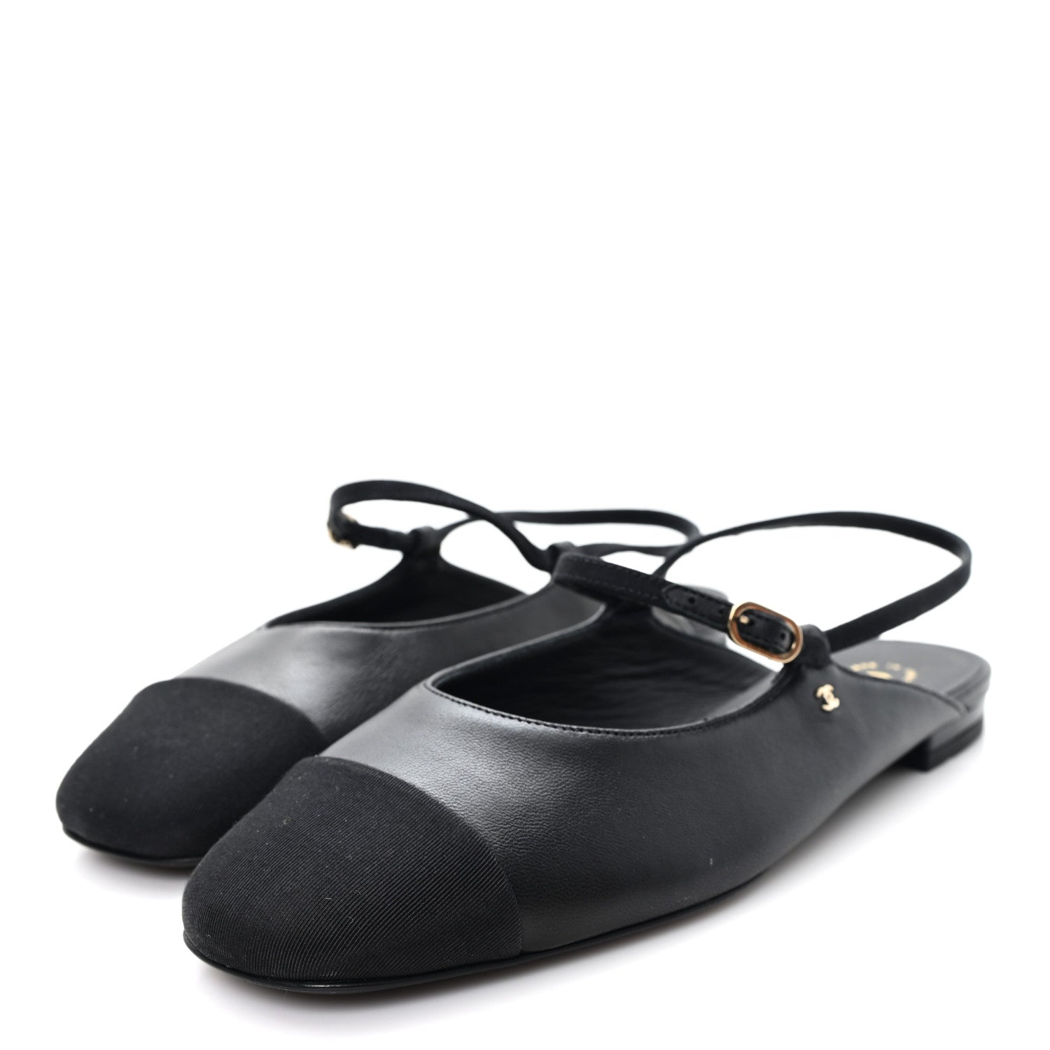 Chanel Lambskin Grosgrain Rounded Toe CC Slingback Flats 36.5 Black 4 of 9