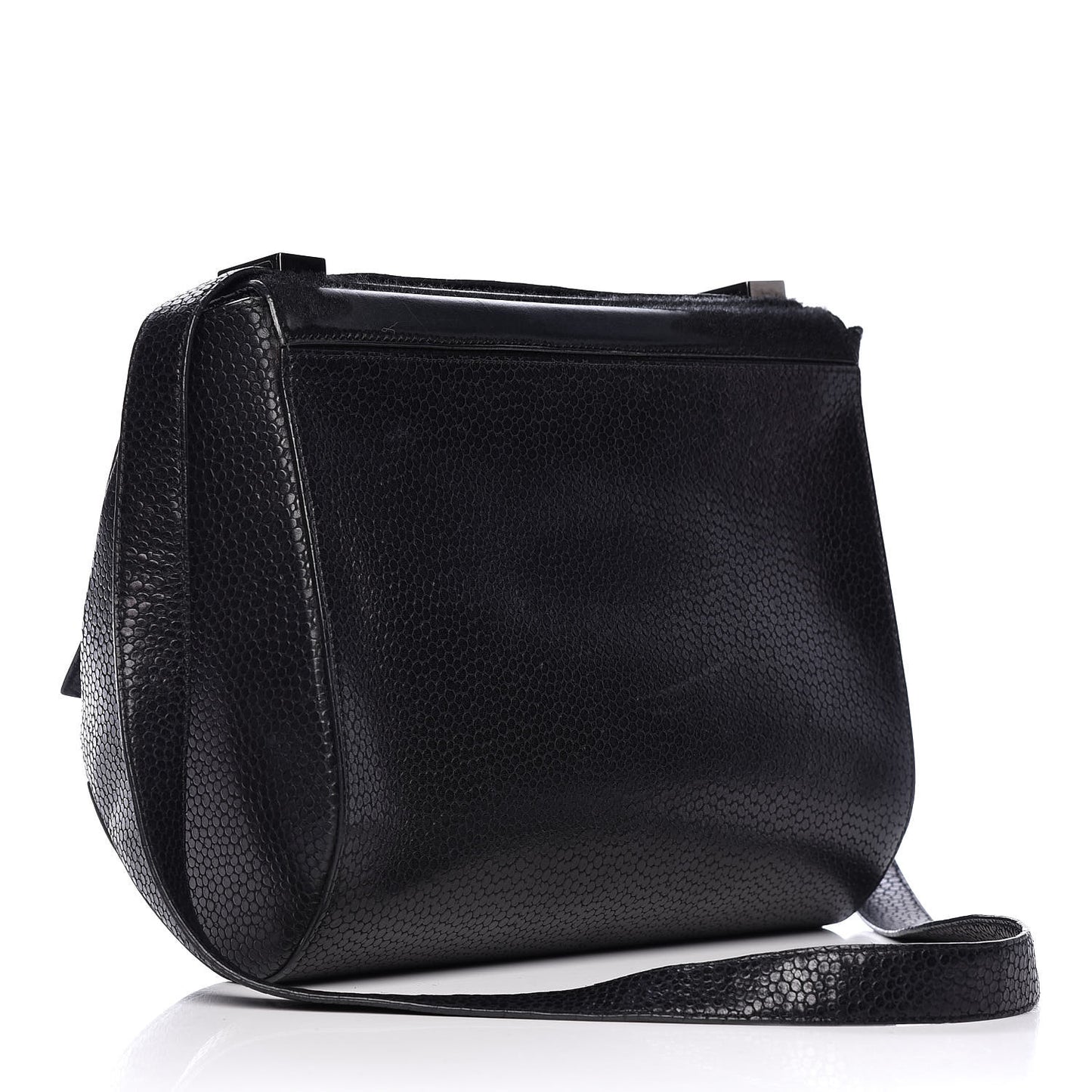 Calf Hair Calfskin Medium Pandora Box Crossbody Bag Black