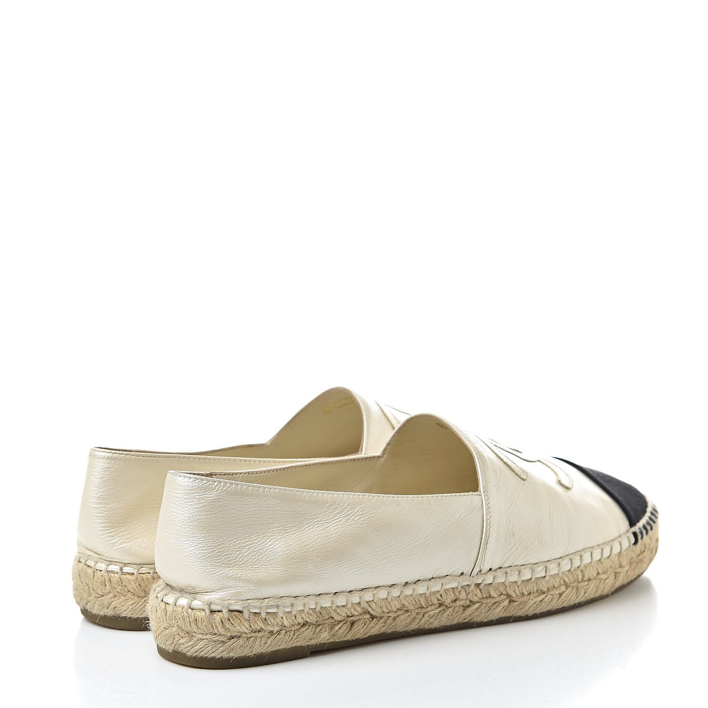Metallic Calfskin Grosgrain CC Espadrilles 39 Ivory Black