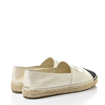 Chanel Metallic Calfskin Grosgrain CC Espadrilles 39 Ivory Black 4 of 13