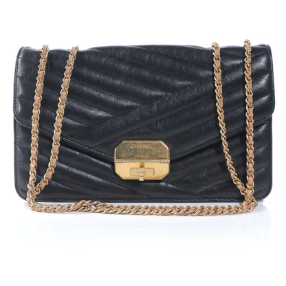 Chanel Calfskin Chevron Quilted Gabrielle Flap Black 1 of 10