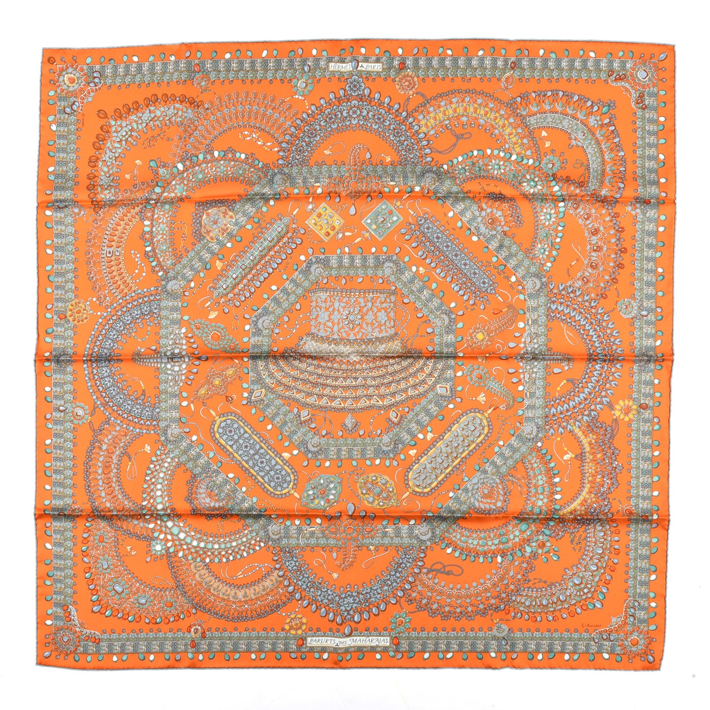 Silk Parures Des Maharajas Scarf 90 Orange Vert De Gris