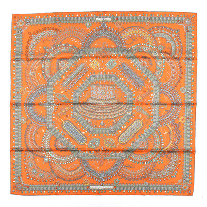 Hermes Silk Parures Des Maharajas Scarf 90 Orange Vert De Gris 1 of 5