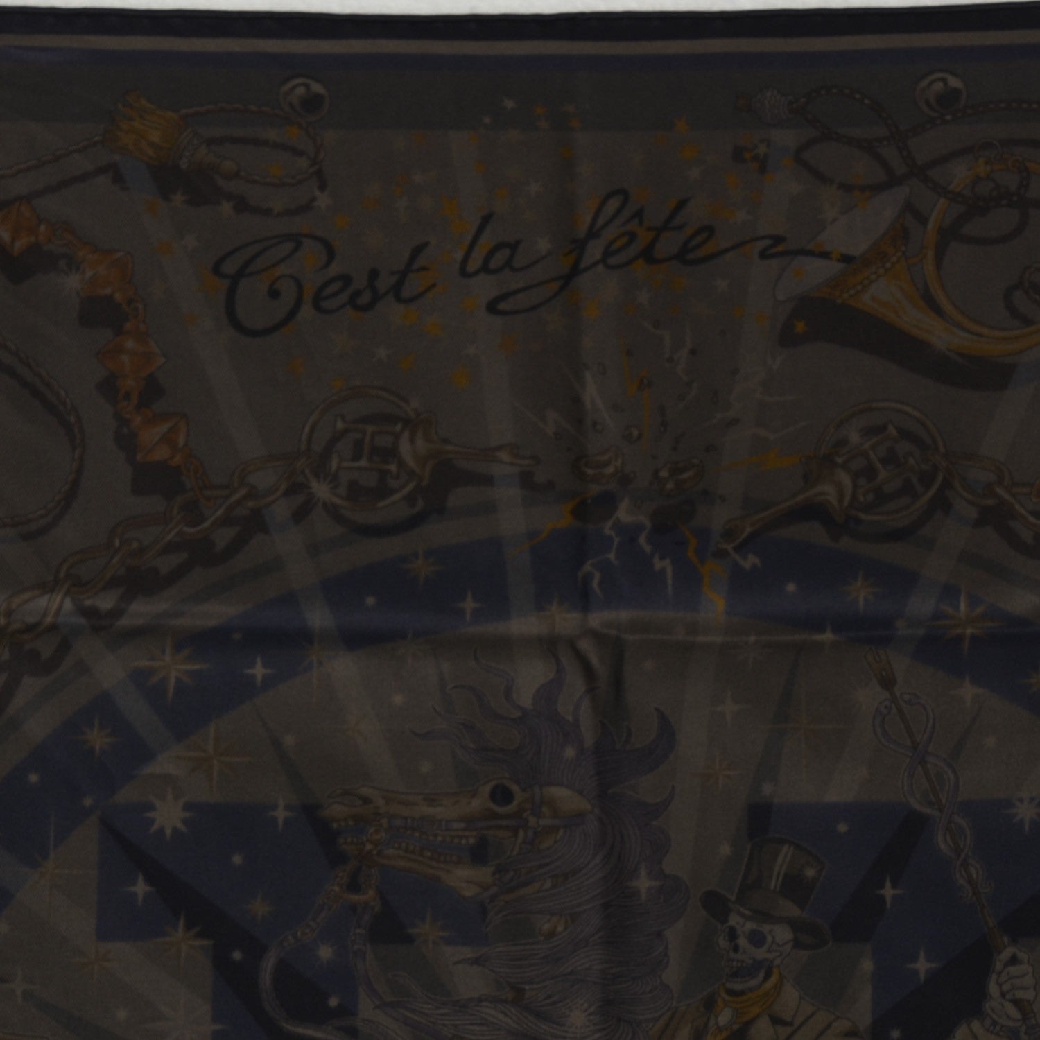 Hermes Silk C'Est La Fete Scarf 70 Surteint Kaki Pap H 4 of 5