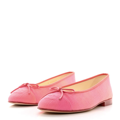 Chanel Fabric Cap Toe CC Ballerina Flats 37 Coral Pink Orange 3 of 10