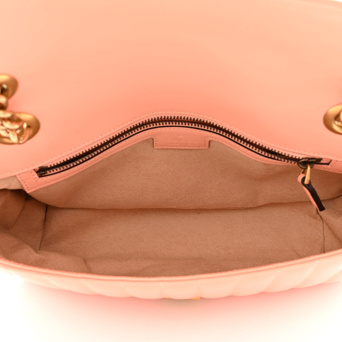 Calfskin Vertical Ring Matelasse Small GG Marmont Shoulder Bag Peachy Chic