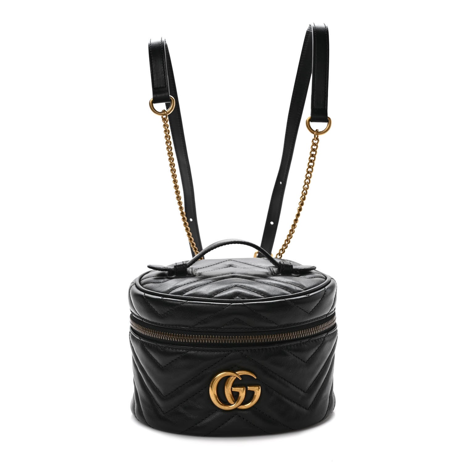 Gucci Calfskin Matelasse Mini GG Marmont Round Backpack Black 1 of 9