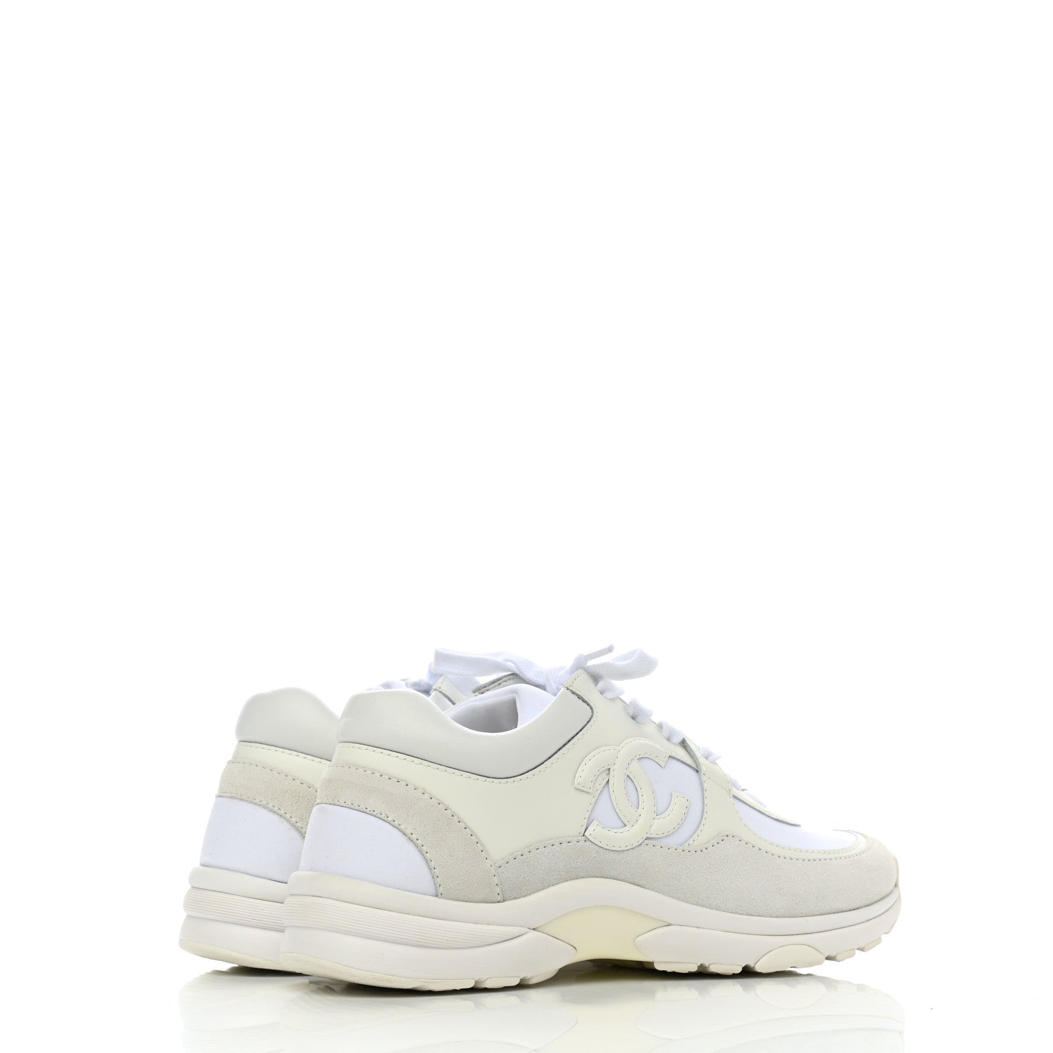 Chanel Mesh Suede Calfskin Grained Calfskin Womens CC Sneakers 37 White 4 of 9