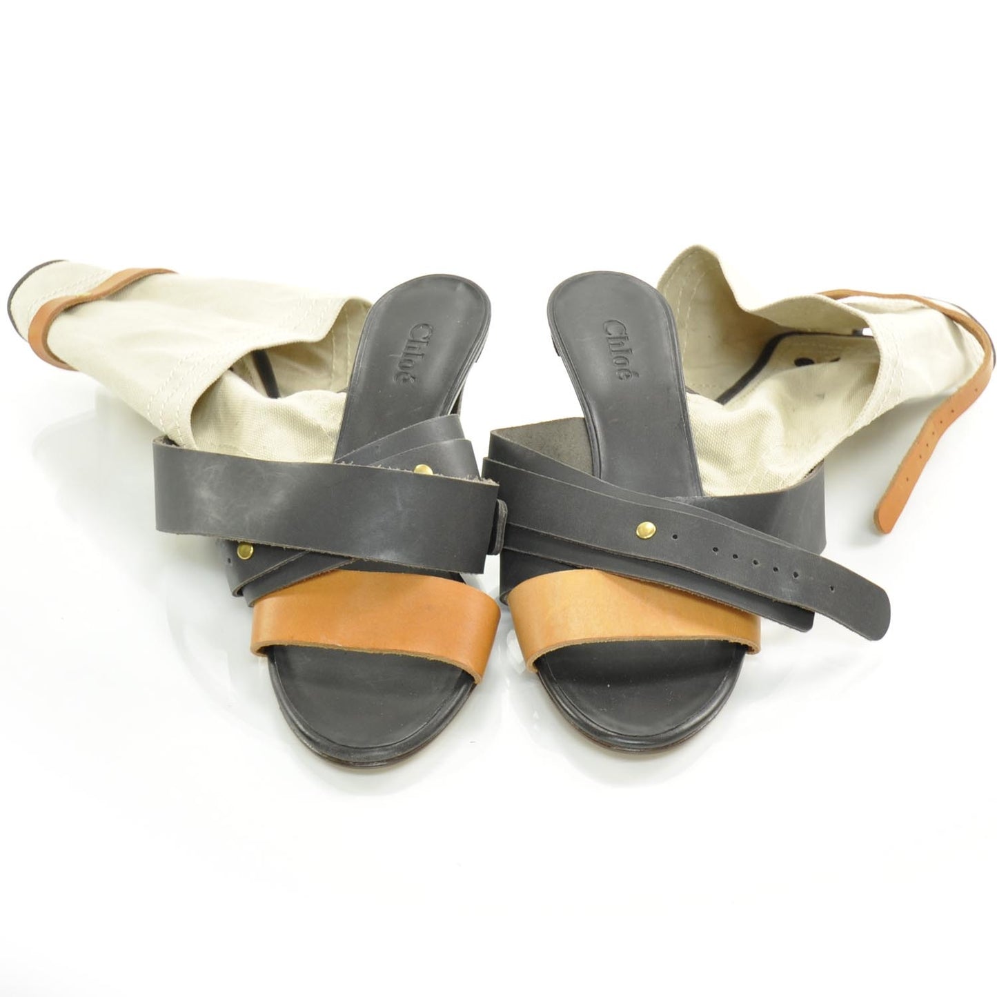 Canvas and Leather Cutout Sandals 37