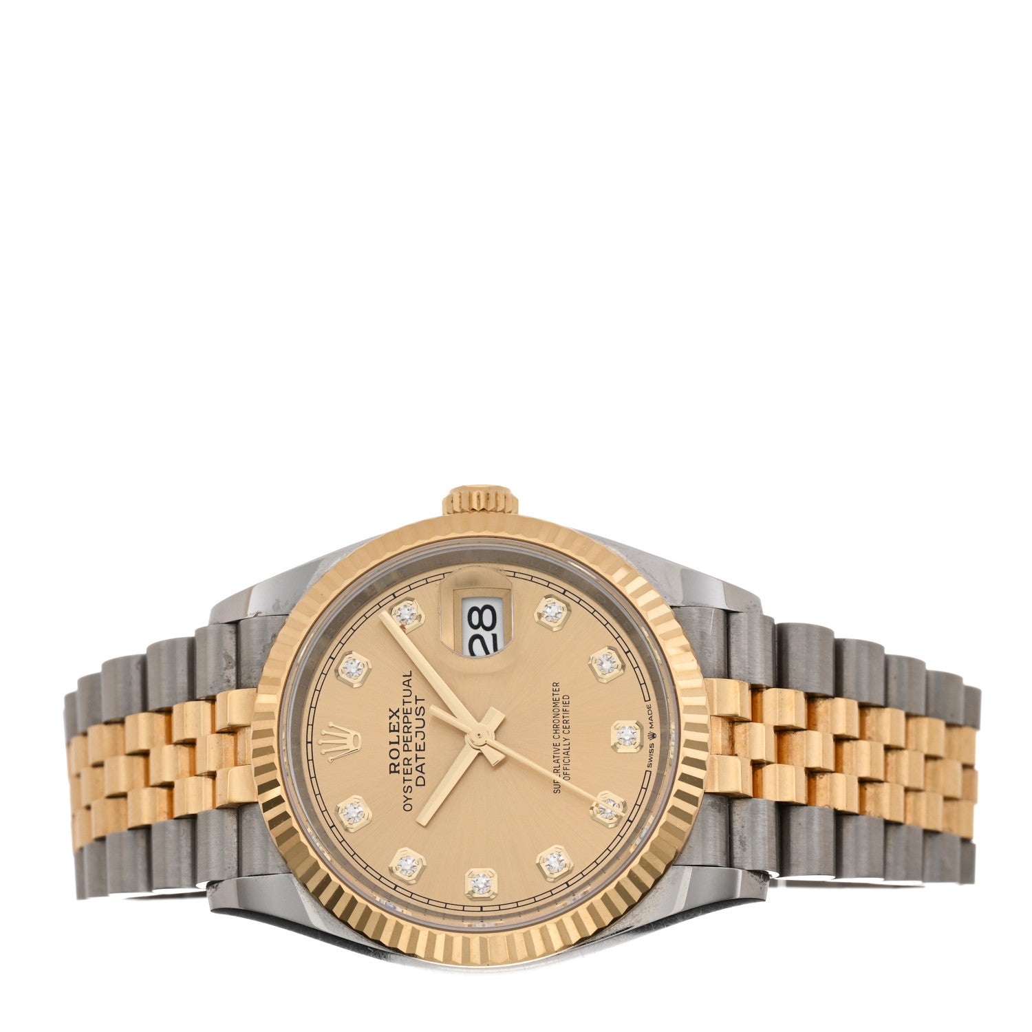 Rolex Stainless Steel 18K Yellow Gold Diamond 36mm Oyster Perpetual Datejust Watch Champagne 126233 2 of 5