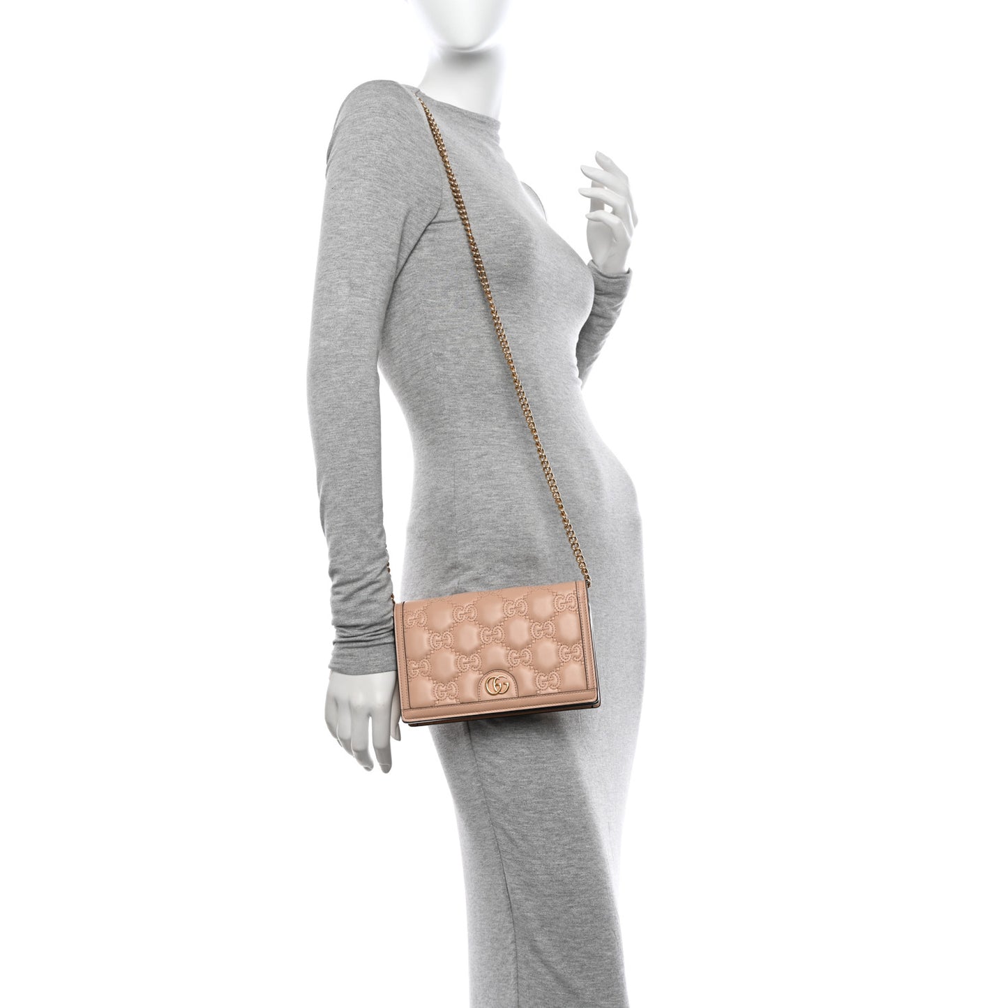 Calfskin GG Matelasse Chain Wallet Perfect Pink