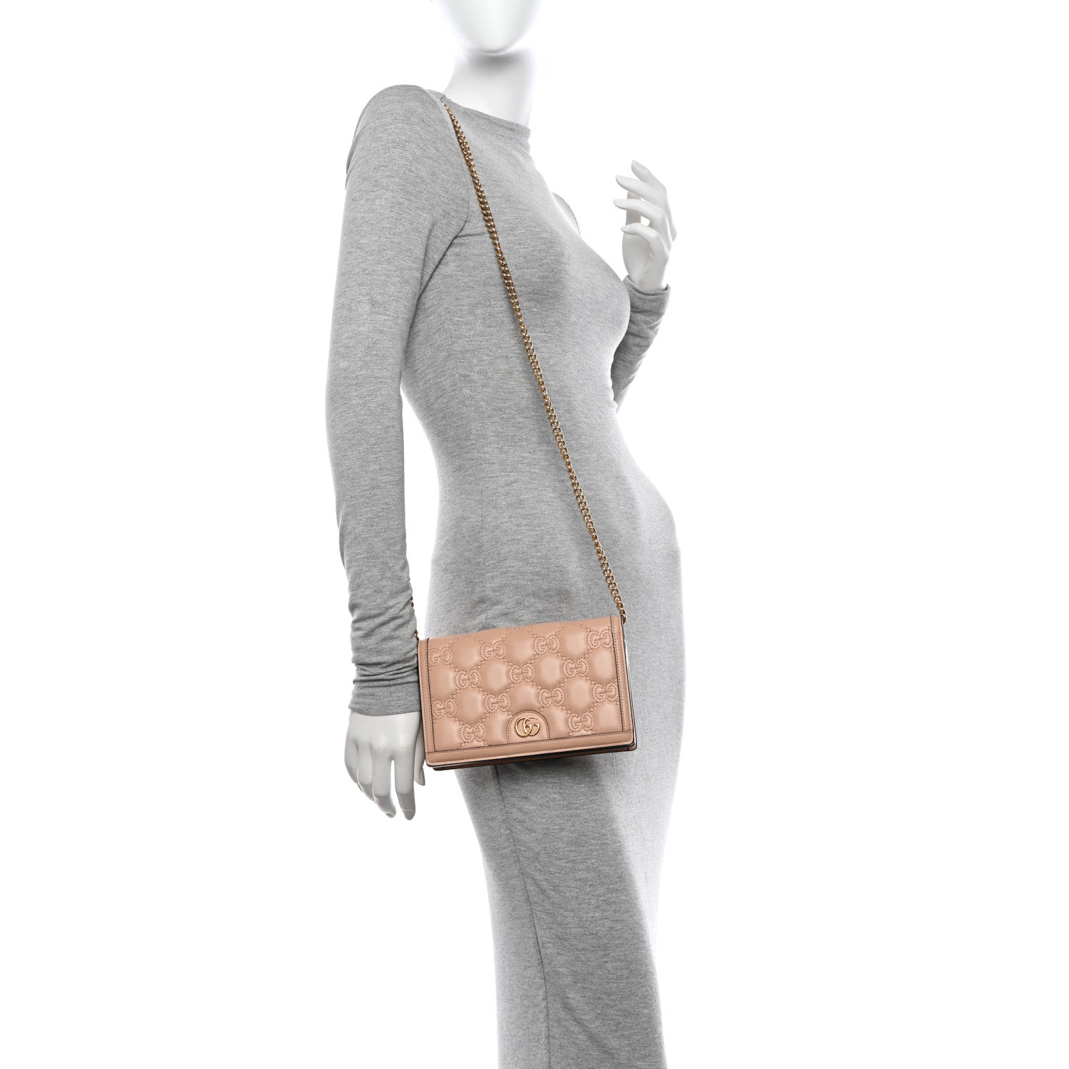 Gucci Calfskin GG Matelasse Chain Wallet Perfect Pink 2 of 9