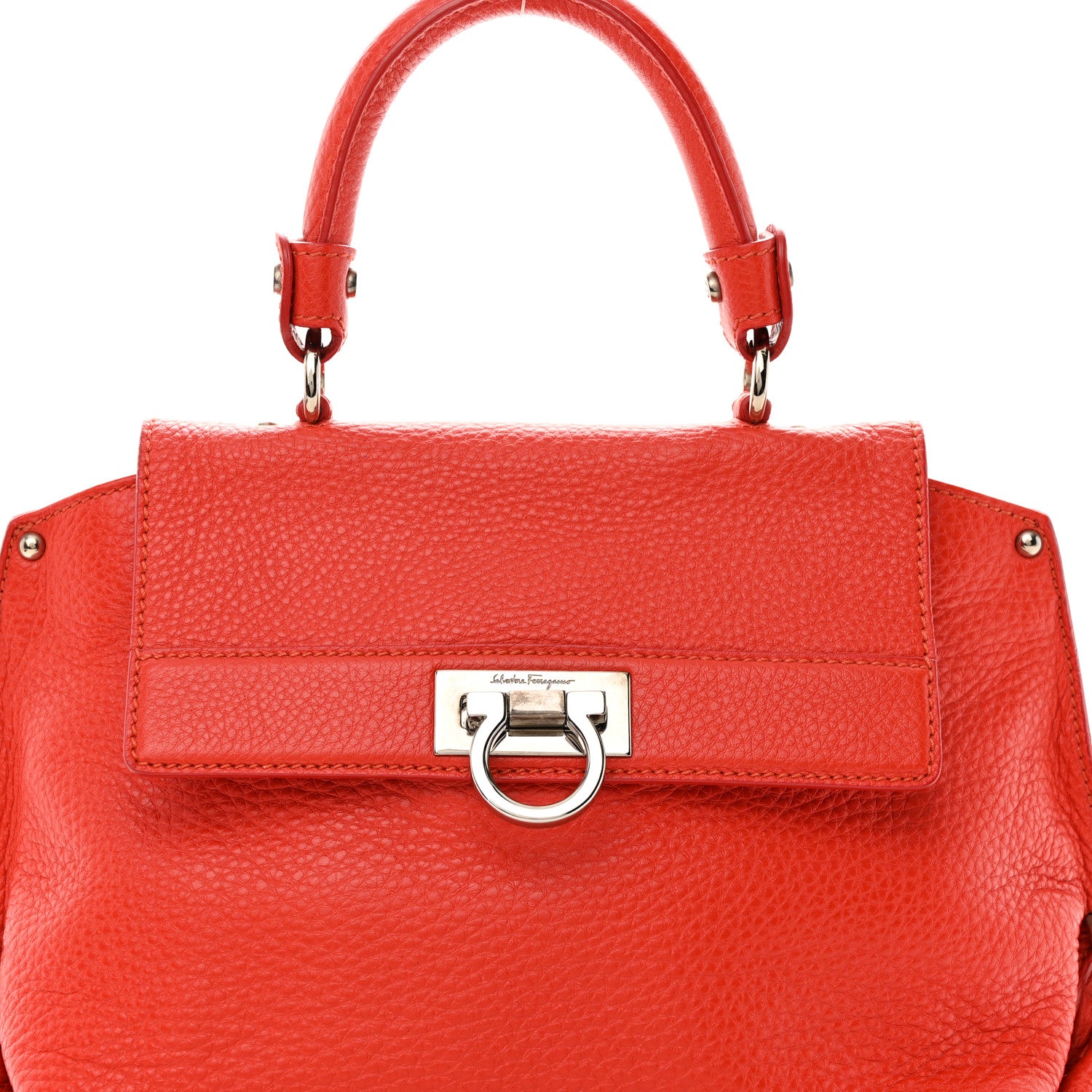 Salvatore Ferragamo Grained Calfskin Sofia Satchel Red 7 of 9