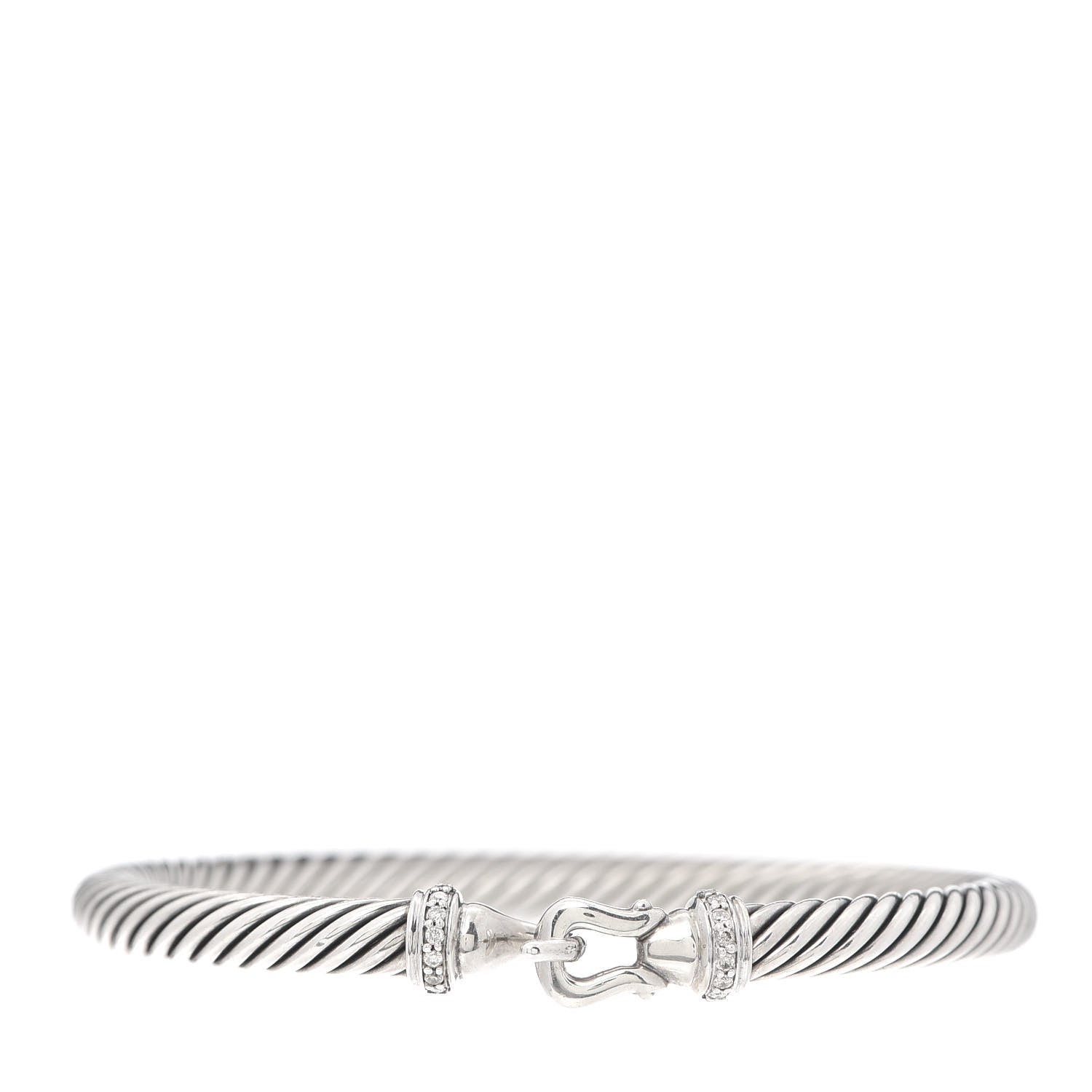 David Yurman Sterling Silver Diamond 5mm Cable Buckle Bracelet 1 of 4