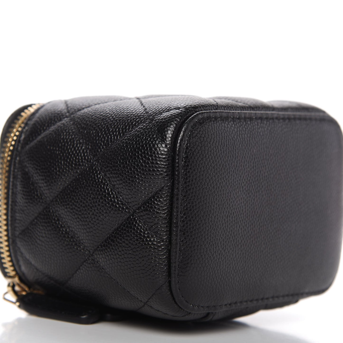 Caviar Quilted Mini Pearl On Top Vanity Case With Chain Black