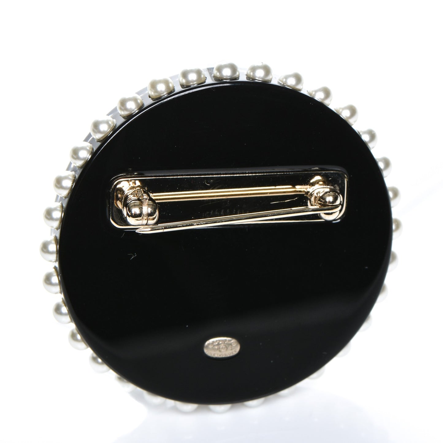 Strass Resin Pearl Coco Profile Brooch Black