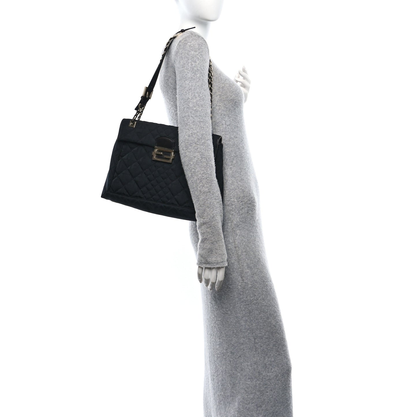 Zucca Quilted Maxi Baguette Shoulder Bag Black
