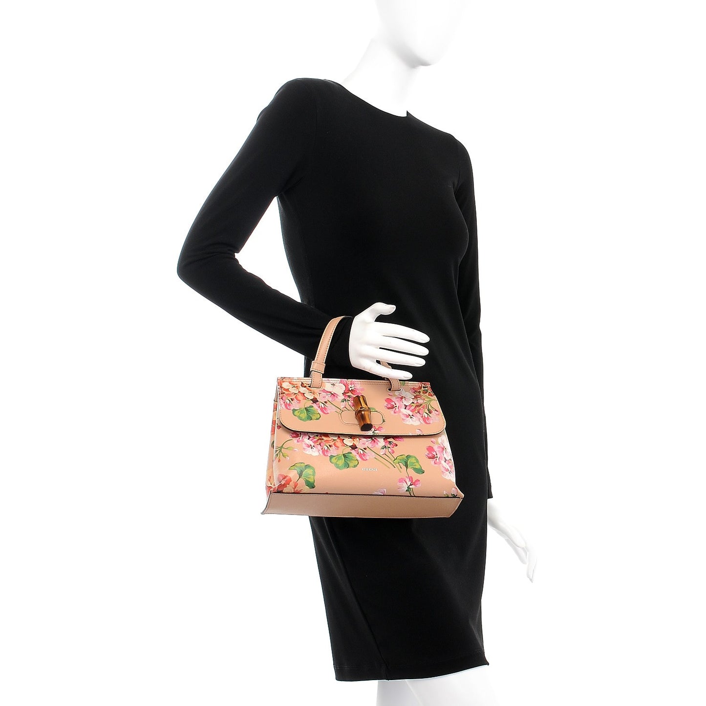 Shangai Calfskin Blooms Print Small Bamboo Daily Top Handle Bag Pink Apricot Multicolor