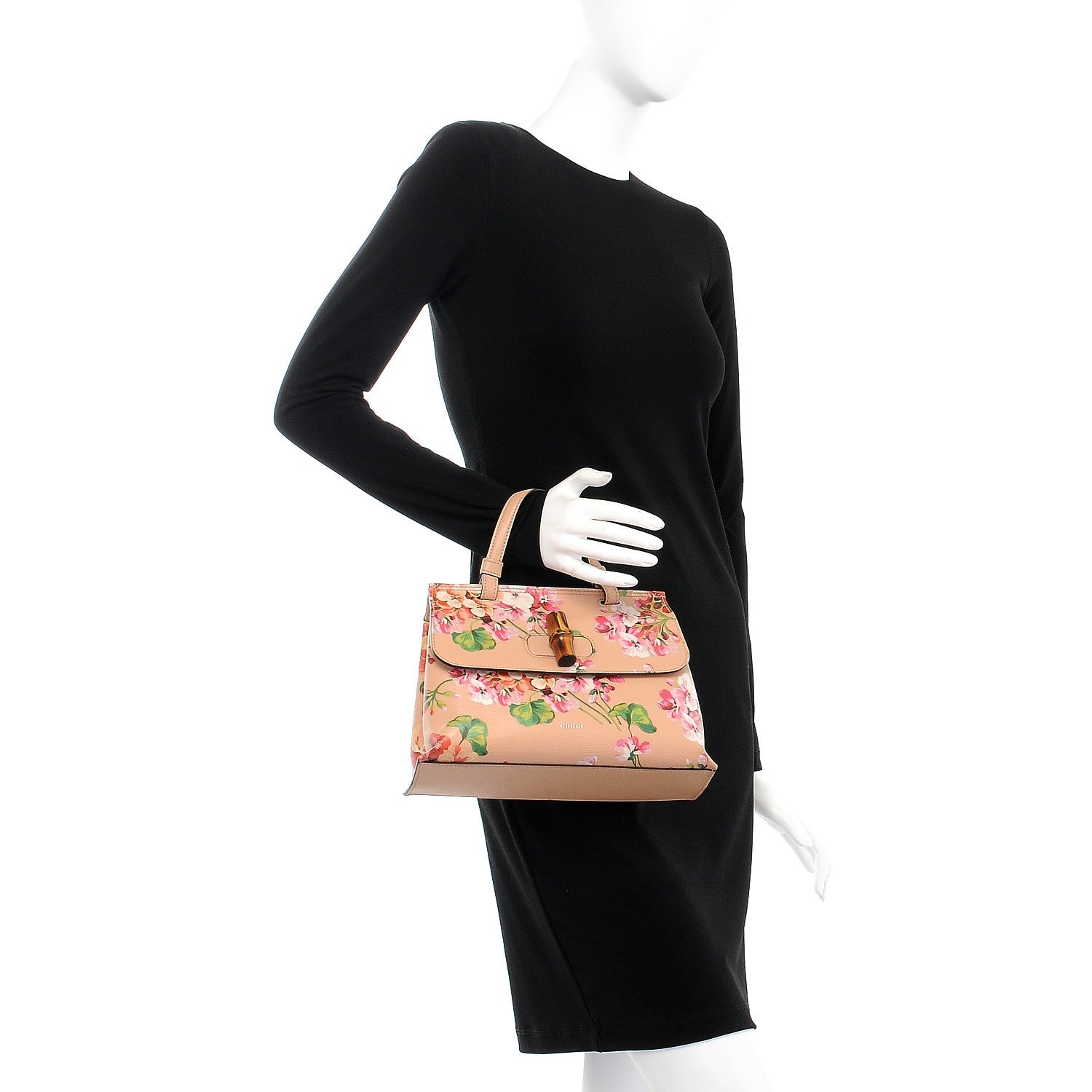 Gucci Shangai Calfskin Blooms Print Small Bamboo Daily Top Handle Bag Pink Apricot Multicolor 3 of 9