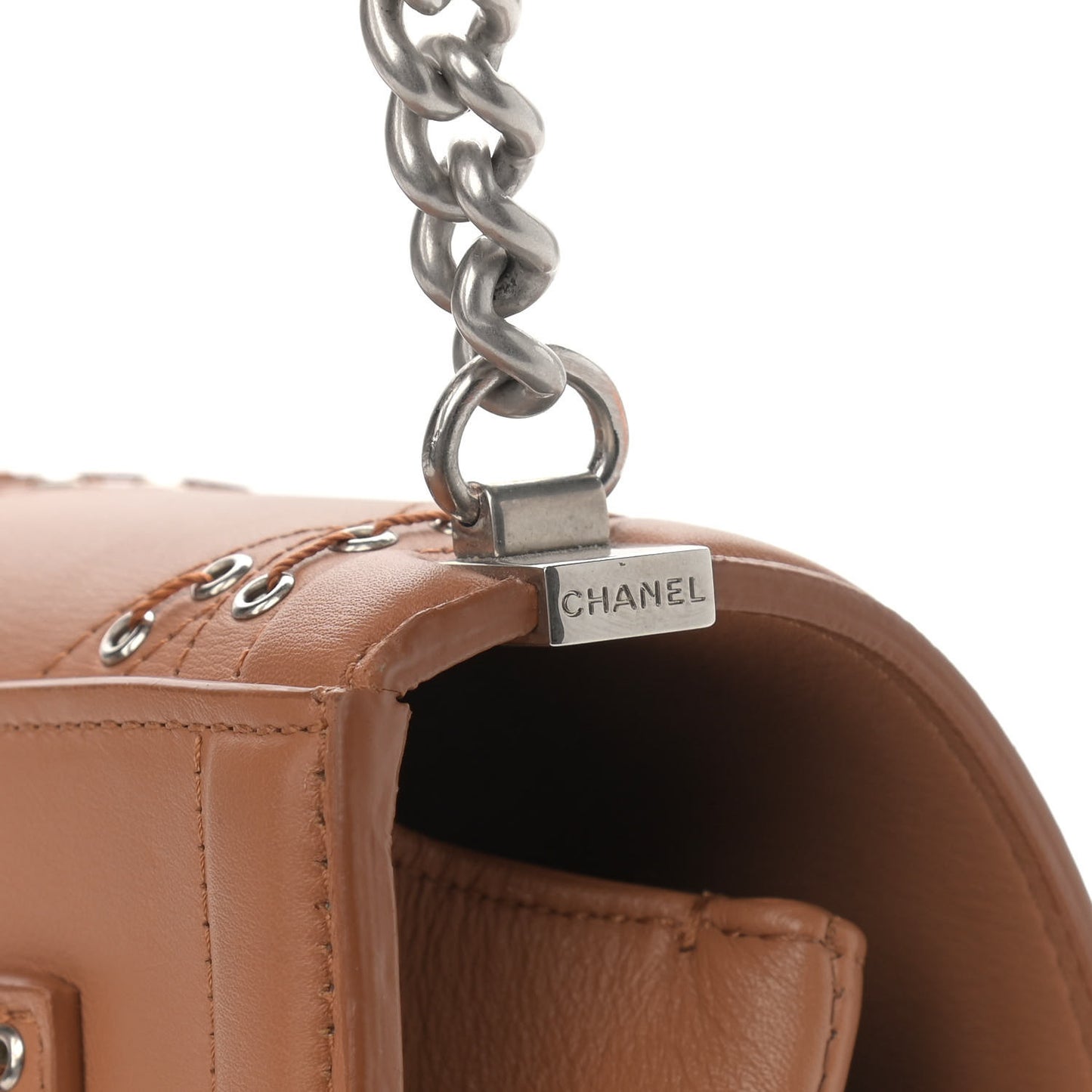 Calfskin Coco Eyelets Small Flap Bag Camel