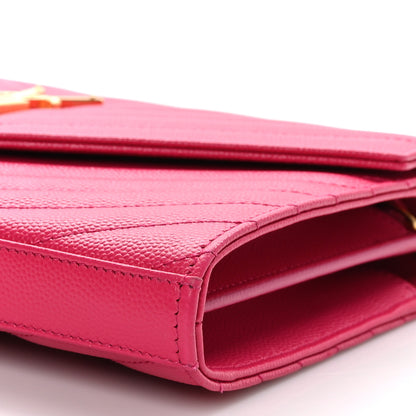 Saint Laurent Grain De Poudre Matelasse Chevron Monogram Chain Wallet Lipstick Fuchsia 10 of 10