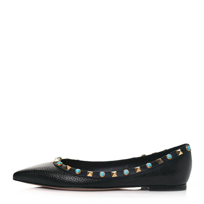 Valentino Garavani Pebbled Calfskin Rockstud Rolling Ballerina Flats 35 Black 1 of 7