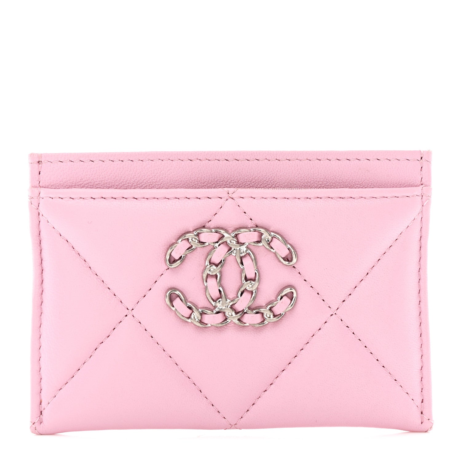 Chanel Lambskin Quilted Chanel 19 Card Holder Dark Pink 1 of 9