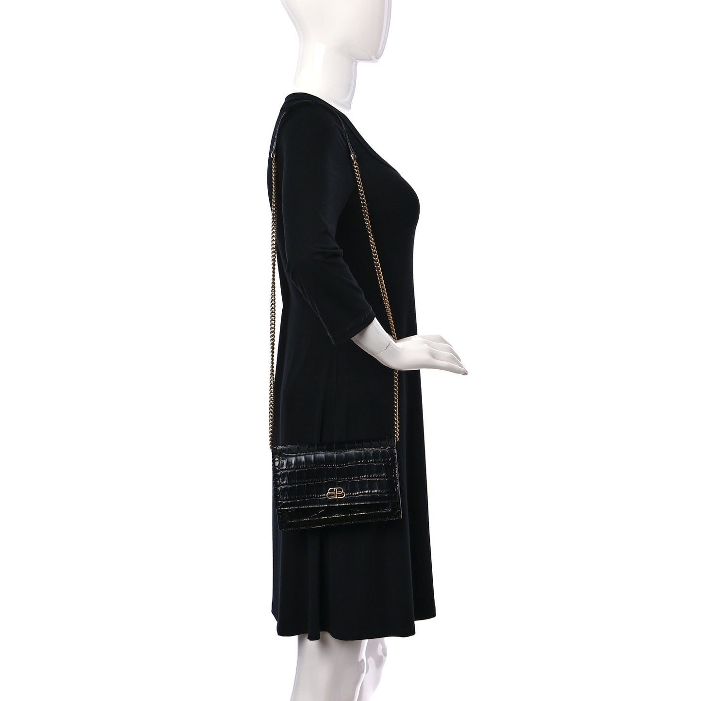 Shiny Calfskin Crocodile Embossed Sharp Crossbody Clutch Black