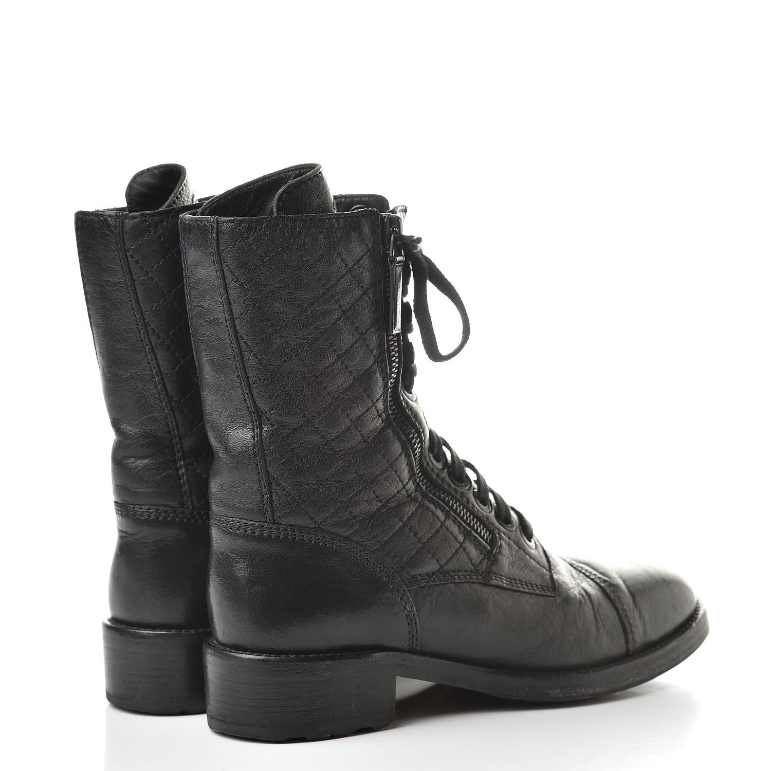 Chanel Calfskin Quilted Combat Boots 38.5 Black 4 of 13