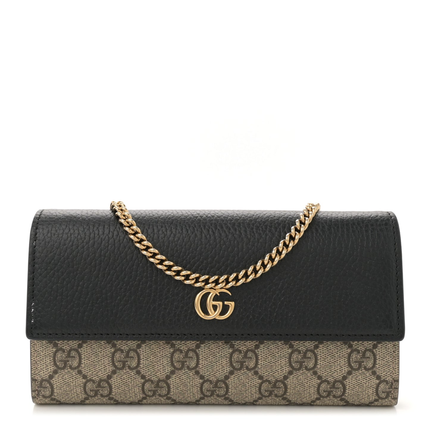 Dollar Calfskin GG Supreme Monogram Petite GG Marmont Wallet Chain Bag Black Beige Ebony